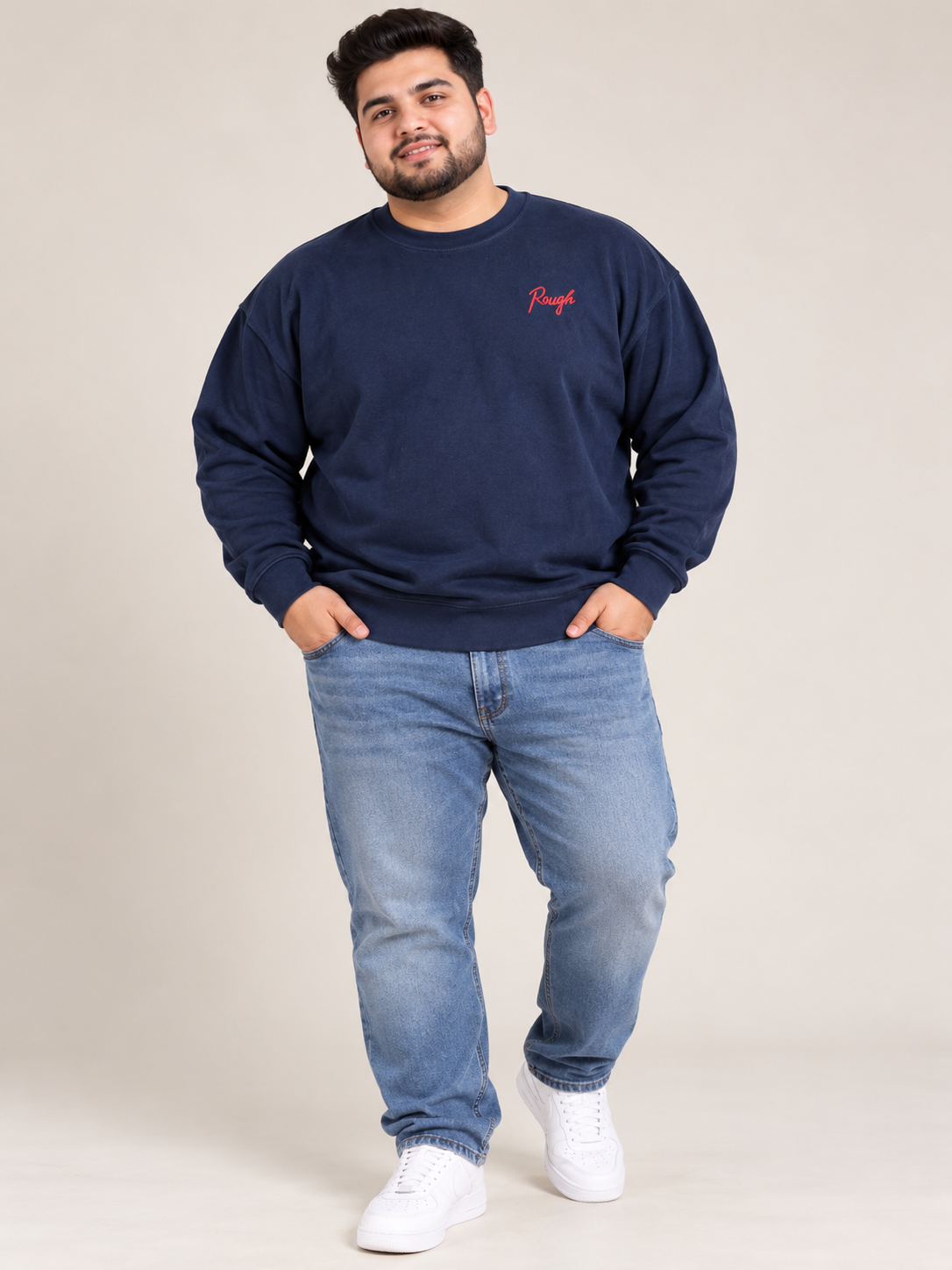 ULTIMATE Men's Navy Blue Crew Neck Sweatshirt in UK Size 3XL. Stylish casual pullover with long sleeves, ribbed cuffs and a relaxed fit.

