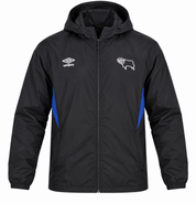 UMBRO Men’s Black Hooded Windbreaker Jacket in UK Size L. Lightweight full-zip sports jacket with blue detailing. 4-star condition.