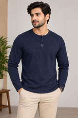 Union Men Navy Blue Long Sleeve Henley Shirt