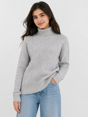  Universal Traveller girls’ light grey cable knit turtleneck jumper in UK size M. Stylish long-sleeve knitwear with ribbed details, perfect for winter.