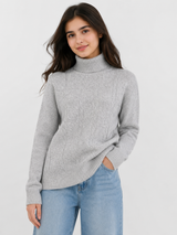 Universal Traveller Girls Light Grey Cable Knit Turtleneck Jumper
