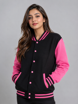 Urban Classic Women's Black & Pink Varsity Bomber Jacket