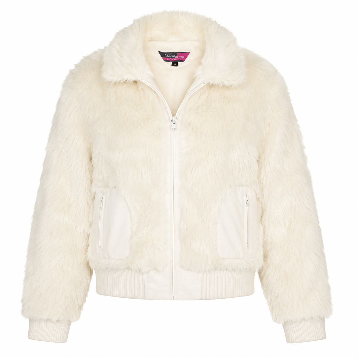  Urban Landscape Women's Cream Faux Fur Cropped Jacket featuring a soft plush finish, full zip closure, ribbed cuffs, and stylish cropped fit. Perfect for winter fashion, casual wear, and layering.