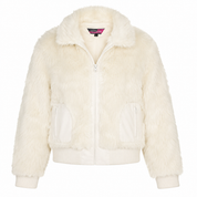  Urban Landscape Women's Cream Faux Fur Cropped Jacket featuring a soft plush finish, full zip closure, ribbed cuffs, and stylish cropped fit. Perfect for winter fashion, casual wear, and layering.