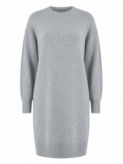 VERO MODA grey knit sweater dress in UK Size L. Knee-length relaxed fit with long sleeves, crew neck and ribbed detailing. Perfect for stylish everyday wear.