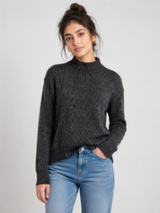  Vero Moda women's charcoal marled mock-neck sweater in UK size L. Stylish textured knit, long sleeves and versatile everyday comfort.