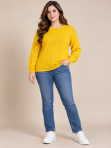 Vida Vi Women Mustard Yellow Textured Knit Jumper