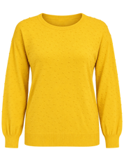 Vida Vi Women's Mustard Yellow Textured Knit Jumper in UK Size S/M. Stylish long sleeve crew neck sweater with raised dot detailing for casual wear.