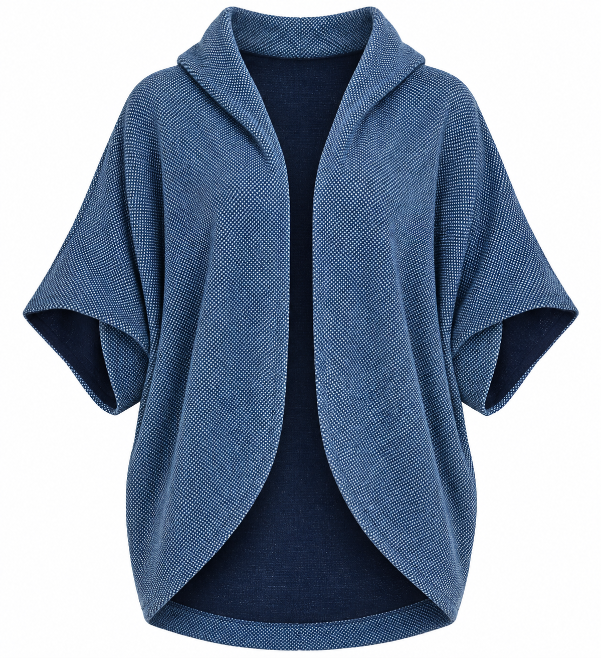 WALL London women’s blue textured hooded cardigan in UK Size L. Stylish open-front design with wide sleeves and a relaxed fit, ideal for layering.