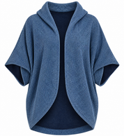 WALL London women’s blue textured hooded cardigan in UK Size L. Stylish open-front design with wide sleeves and a relaxed fit, ideal for layering.