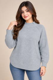 WAREHOUSE women’s grey knit sweater in UK Size M. Stylish mock neck, long sleeves, relaxed fit and ribbed detailing. Perfect for everyday winter wear.