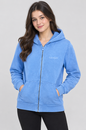  Weird Fish blue zip-up hoodie in UK size M. Comfortable hooded sweatshirt with front zip, kangaroo pockets and ribbed trims, perfect for casual wear.