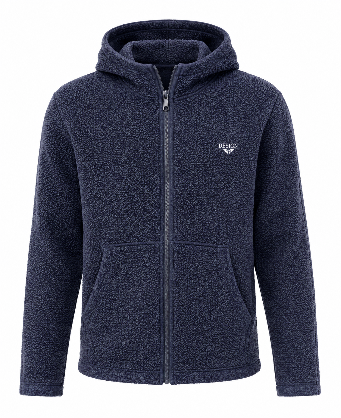  Weird Wash navy blue textured hooded zip-up jacket in UK Size S. Stylish casual design with full zip, hood and front pockets. Rated 4/5.