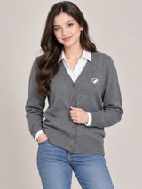 West Wood Womens Grey V-Neck Button Front Knit Cardigan