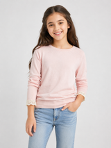 Weyburn Girls Pink Knit Sweater with Lace Cuff Detail