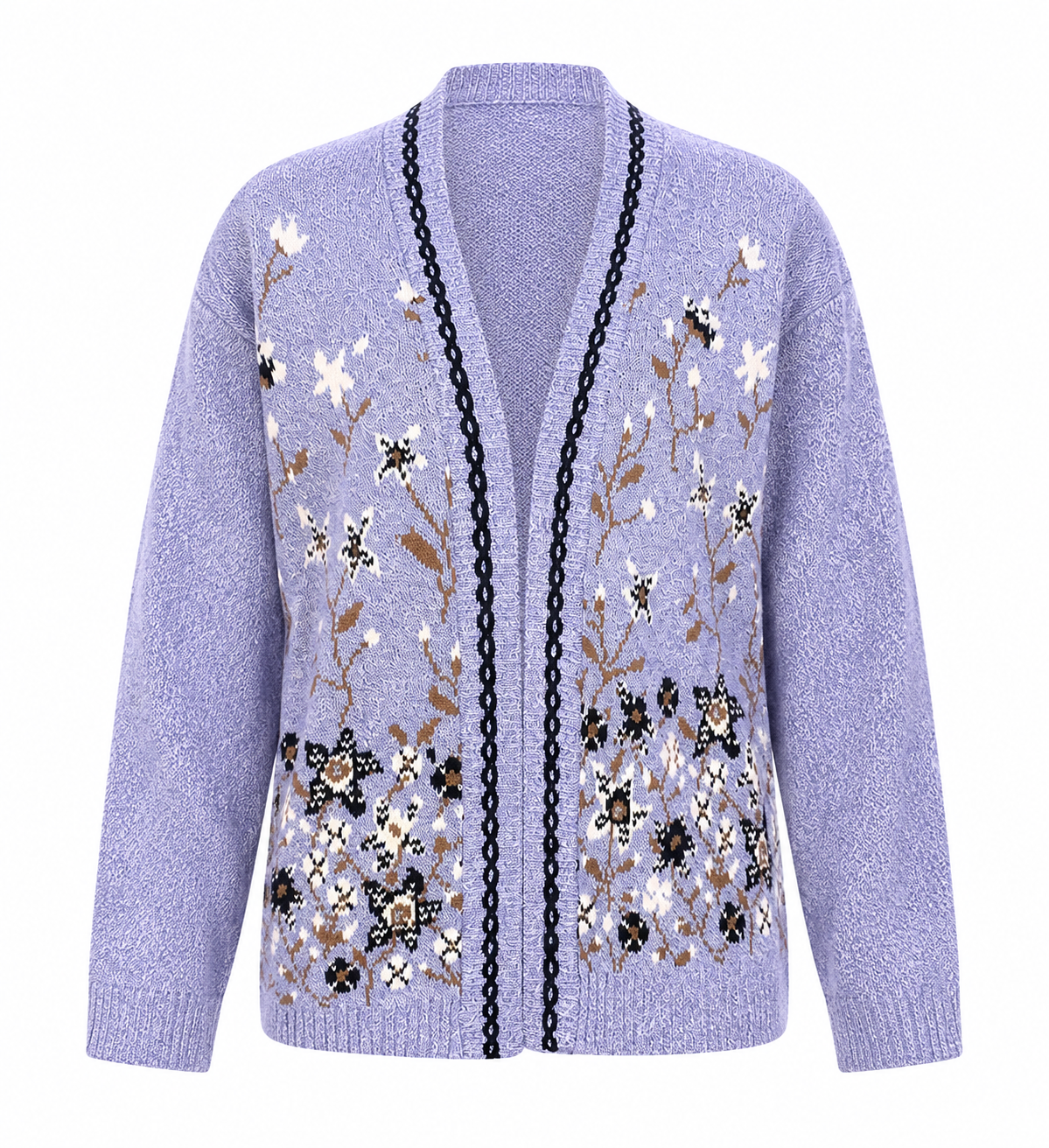  Whisper women’s lavender floral knit cardigan in UK size M. Stylish long-sleeve design with floral detailing and contrasting trim, perfect for layering.