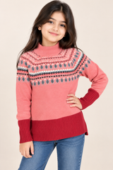 WHITE STUFF Girls Fair Isle Pink & Red Knitted Jumper