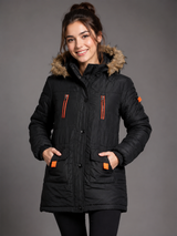 Women's Black Hooded Puffer Parka Jacket