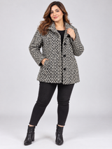 Women's Black & White Textured Tweed Coat