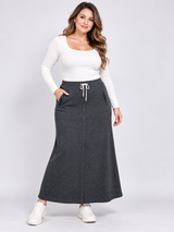 Womens Wears Women Charcoal Grey A-Line Maxi Skirt with Zip Pockets & Drawstring Waist