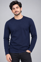Xcelaus Men Navy Blue Long Sleeve Crew Neck T-Shirt