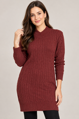 YI PAI Burgundy Knit Sweater Dress