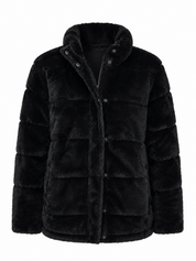 YMI Collection reversible black puffer and faux fur jacket, UK Size L. Double-sided winter design offering warmth, comfort and versatile style.