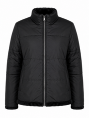 YMI Collection reversible black puffer and faux fur jacket, UK Size L. Double-sided winter design offering warmth, comfort and versatile style.