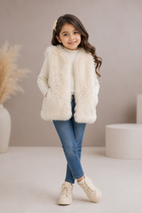 YOUNG DIMENSION Girls Cream Faux Fur Gilet