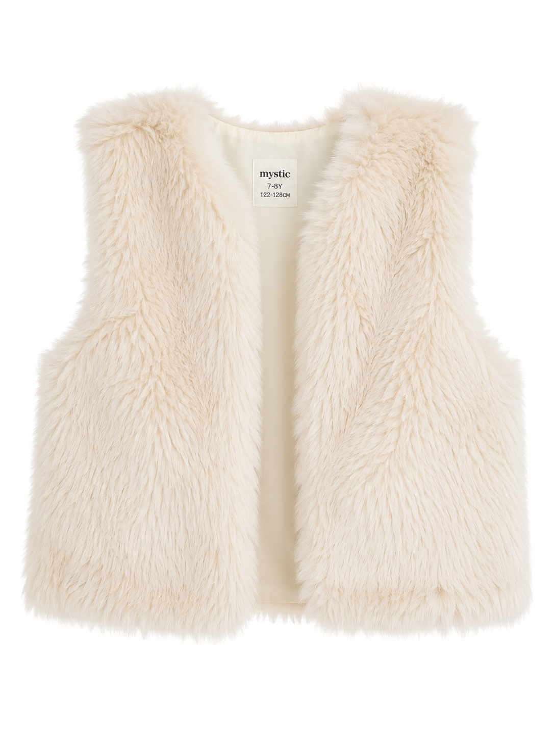  YOUNG DIMENSION Girls Cream Faux Fur Gilet in UK Size 6–7 Years. Soft, stylish and cozy sleeveless vest, perfect for layering and winter outfits.