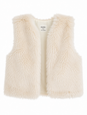  YOUNG DIMENSION Girls Cream Faux Fur Gilet in UK Size 6–7 Years. Soft, stylish and cozy sleeveless vest, perfect for layering and winter outfits.