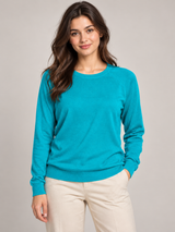 YOURS Women Teal Fine Knit Crew Neck Jumper