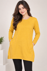 Z&H Women Mustard Yellow Long Sleeve Tunic Top with Side Pockets