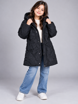 ZARA Girls Black Long Hooded Puffer Coat