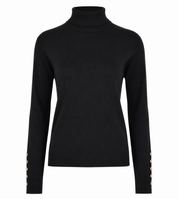  ZARA girls’ black ribbed turtleneck sweater in UK size S. Stylish long-sleeve jumper with gold-tone button cuffs, perfect for casual and smart-casual outfits.