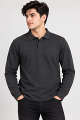 ZARA Men Charcoal Black Long Sleeve Polo Shirt