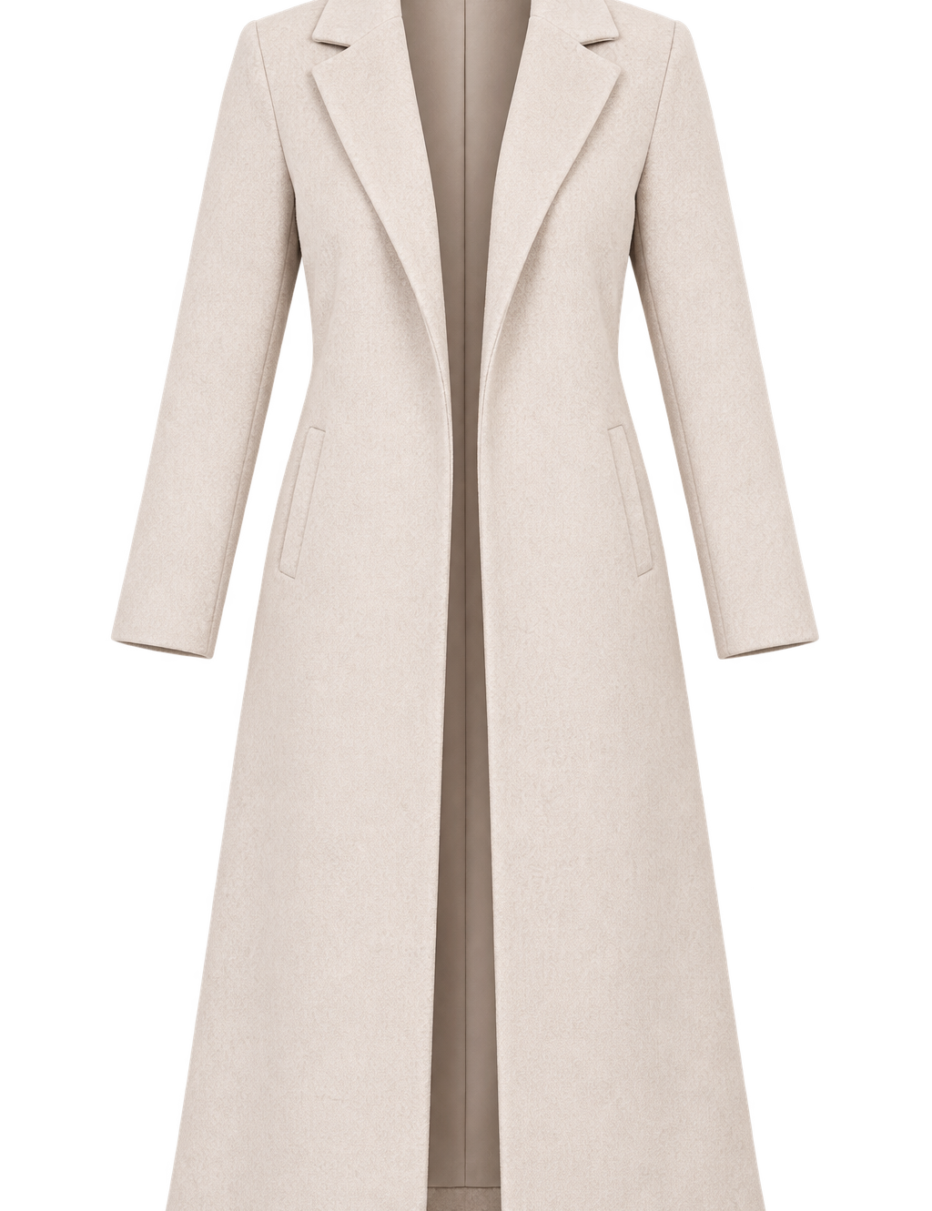  Zara Women’s Beige Longline Tailored Coat in UK Size M. Elegant lapel design, long sleeves and versatile neutral styling for autumn and winter.
