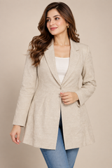 ZARA Women Beige Textured Longline Blazer