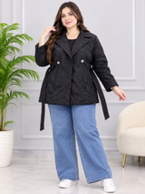 ZARA Women Black Padded Belted Jacket