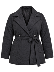 ZARA Women's Black Padded Belted Jacket in UK Size 3XL. Stylish lapel collar, silver-tone buttons and adjustable waist belt. Perfect for winter.