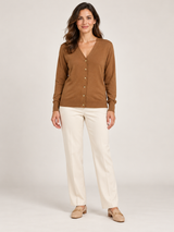 Zara Women Caramel Brown V-Neck Button Cardigan