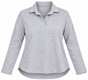 ZARA Women's Light Grey Long Sleeve Polo Top in UK Size 3XL. Relaxed fit, stylish V-neck collar and curved hem. Perfect for everyday fashion.