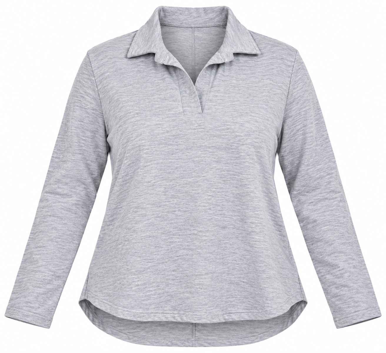 ZARA Women's Light Grey Long Sleeve Polo Top in UK Size 3XL. Relaxed fit, stylish V-neck collar and curved hem. Perfect for everyday fashion.