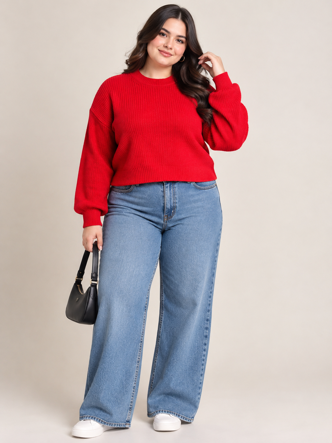  ZARA Women's Red Ribbed Cropped Jumper in UK 4XL. Stylish crew neck knit sweater with balloon sleeves. Chest 27", length 17". Shop now!