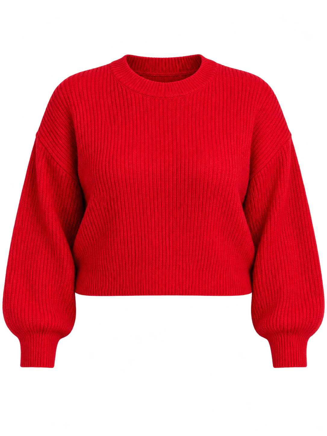  ZARA Women's Red Ribbed Cropped Jumper in UK 4XL. Stylish crew neck knit sweater with balloon sleeves. Chest 27", length 17". Shop now!