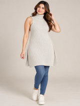 ZARA Women Sleeveless Ribbed Knit High Neck Flared Tunic Dress