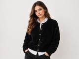 ZARA Womens Black Fluffy Button-Front Cardigan