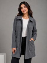 Zara Womens Grey Open Front Wool-Look Coat with Pockets