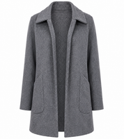  Zara women’s grey open-front coat in UK size M. Stylish wide collar, long sleeves and practical pockets. Perfect for versatile everyday layering.