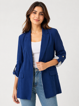 ZARA Women's Navy Blue Open Front Longline Blazer